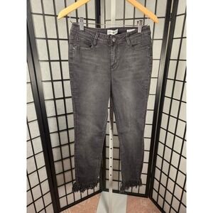 Black Daisy Kate Straight Leg Jeans Fringed Hem Faded Black Denim Size 7/28